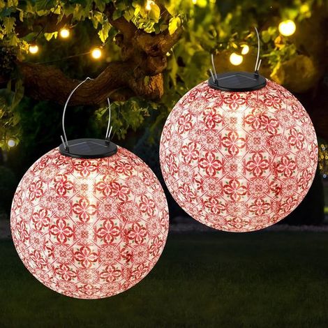 Lampions Colorés de 25 cm avec LED Solaire pour Usage Extérieur, Lot de 2, Résistants aux Intempéries et Idéaux pour le Jardin, la Terrasse et les (1/5)