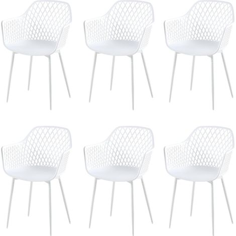 H.J WeDoo Chaise de Jardin Lot de 6, Chaise de Jardin Exterieur, Coque en PP, Structure en métal, accoudoirs, Patins réglables en Hauteur, Charge maximale 120 kg, Blanc (1/5)