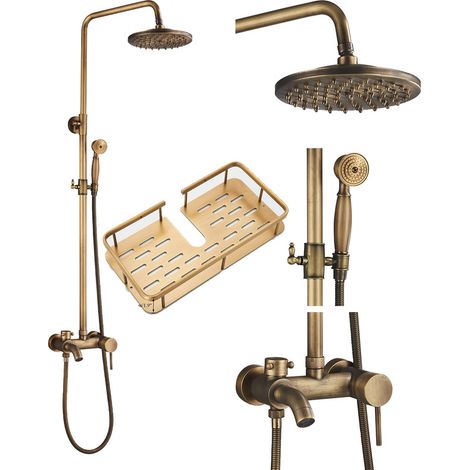 Suguword – Colonne de douche en laiton massif – Douche à effet pluie 20 cm – Hauteur ajustable 90-135 cm – Installation murale avec adaptateurs (1/5)