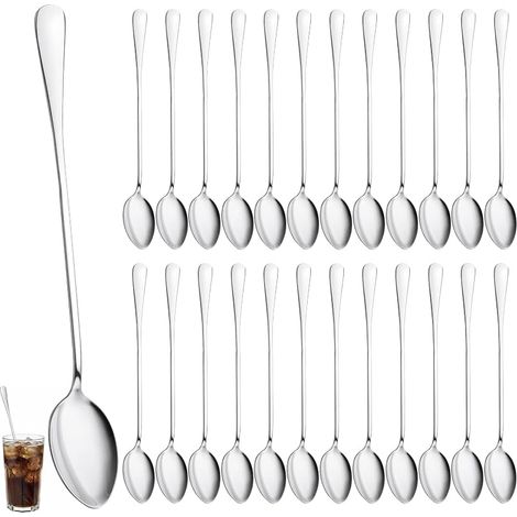 Lot de 24 Cuillères Latte Macchiato 19,5 cm – Cuillères Longues en Acier Inoxydable, Cuillère à Café Longue & Cuillère à Glace, Cuillères à Dessert Manche Long Poli Miroir (1/5)