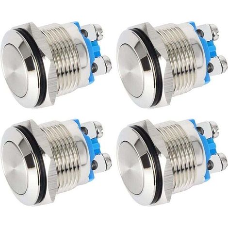 4 Interrupteurs Bouton-Poussoir Étanches 16mm Acier Inoxydable Tête Plate 3A 12V 24V 125V 250V Avec Bornes À Vis