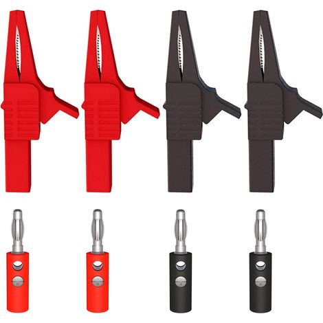 4 pièce Pinces crocodiles robustes entièrement isolées avec prise banane 4 mm + 4 fiches banane 4 mm (1/5)