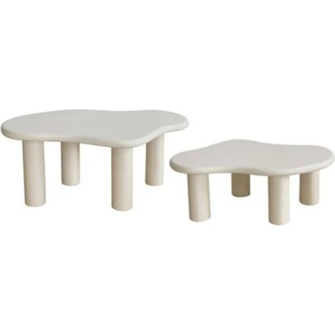 Atmosphera – Lot de 2 tables basses organiques ivoire 100x60cm – Pieds en pin – Finition mate – Tables gigognes pour petit salon (1/5)