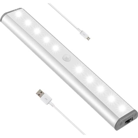 Lampe portable compacte sans fil à LED pour sous-meuble, 10 LED, activée par détecteur de mouvement, rechargeable, avec ruban magnétique, idéale pour les placards et penderies. (1/5)