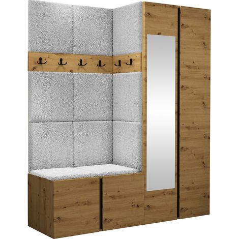 Conjunto para recibidor Pinis X, Roble Artisan, 186x158x46cm, Espejo, Aglomerado laminado, Tapiz, Colocada, Montada en la pared