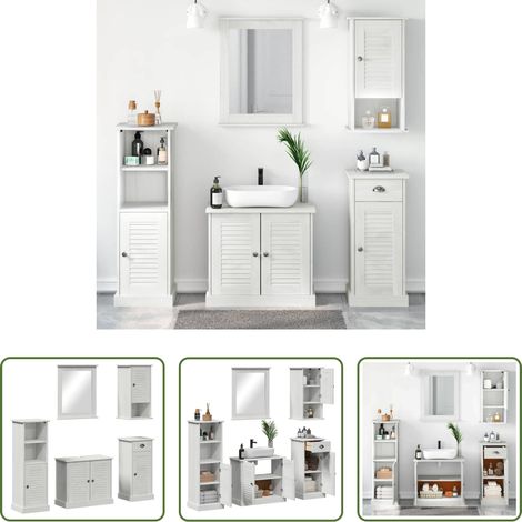 vidaXL Massivholz - Badezimmermöbel-Set VIGO 5 pcs Antik Weiß Massives Kiefernholz (1/5)