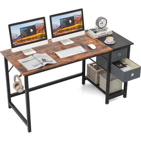 140 cm Home Office Desk Writing Desk Modern Computer Workstation with 2 Drawers (1/5)