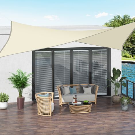 Rechteckiges Sonnensegel 4 x 6 m, atmungsaktives, UV-beständiges Polyester-Außenmarkisentuch, cremeweiß