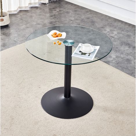 Table ronde en verre trempé transparent et métal noir Ø85x76 cm (1/5)