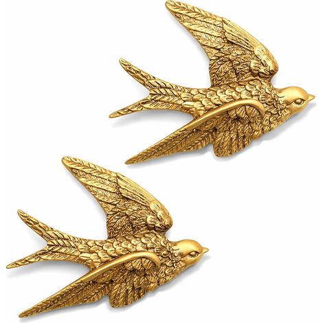 Sculpture Murale Oiseau - Lot de 2 - Résine Dorée - Design Vintage 3D - Salon Chambre Jardin - 11,2 x 8,5 cm (1/5)