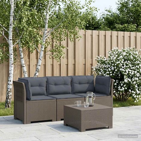 vidaXL 3-Seater Garden Sofa with Cushions Rattan Look PP Light Grey (1/5)