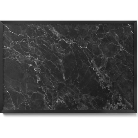 Tableau Magnétique en Métal pour Aimants - Motif Marbre noir élégant - Minimaliste - Cadre Noir - 60x40 cm - Tableau Métallique Aimanté