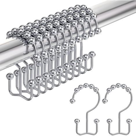 Crochet Pour Rideau De Douche - Acier Inoxydable Anti-Rouille - Double Crochet Pour Rideau Et Doublure - Lot De 12 (1/5)