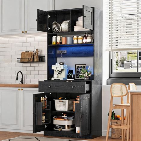 Buffet coloris noir en MDF 72 x 40 x 180 cm (1/5)