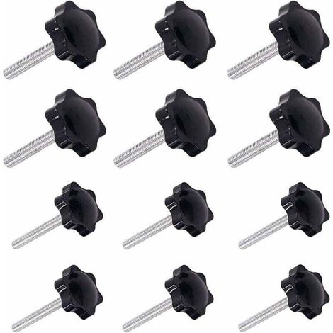 12 Pièces M6 (32 ) × 40mm et M8 (38 ) × 40mm Poignée de Serrage à Filetage Mâle Gripandles vis Boutons Poignées Bouton étoile (1/4)