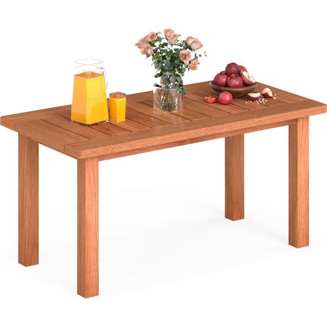 Table Basse en Bois Massif avec Plateau Spacieux à Lattes, Bout de Canapé Rectangulaire, 90 x 45,5 x 43,5 cm, Charge 50KG, pour Patio, Terrasse (1/5)