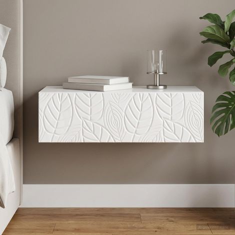 Table d'appoint murale avec tiroir en bois d'ingénierie blanc brillant 87,5 x 34,5 x 17 cm, 13.19kg - PANGIVO (1/5)
