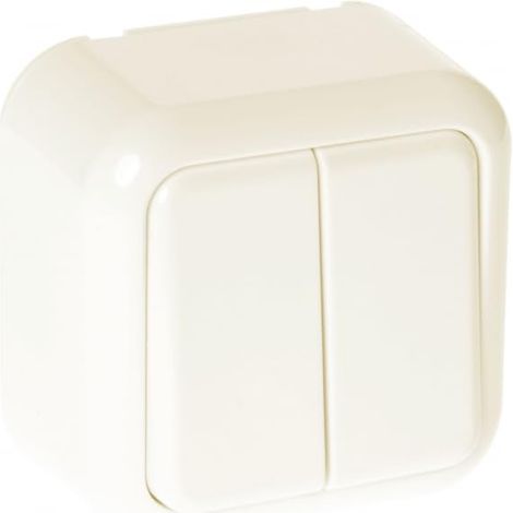 Interrupteur double de couleur beige, idéal pour décorer n'importe quel espace. Dimensions compactes de 6 x 6 x 3 cm, conçu pour plus de fonctionnalité et de style