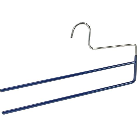 Cintre à pantalons Baggy 2 double barrette, revêtement antidérapant, métal, plastique, 35 cm, bleu foncé (1/2)