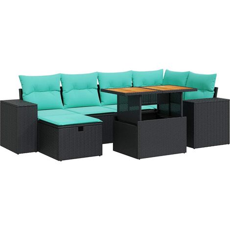 7-tlg. Garten-Sofagarnitur mit Kissen Grau Poly Rattan Akazie vidaXL