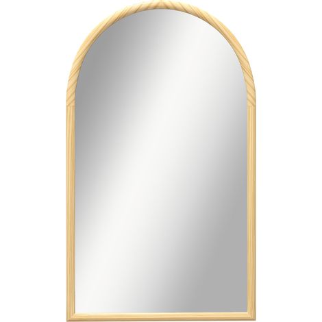 Miroir mural arche, 110 x 65 cm Cadre en bois, Miroir arqué pour le salon, la chambre, l'entrée, bois naturel (1/5)