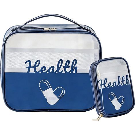 2er Set leere Medikamententaschen, transparent, marineblau