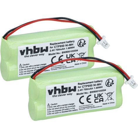 vhbw 2x Akku Ersatz für CTP950 für schnurlos Festnetz Telefon (700 mAh, 2,4 V, NiMH) (1/5)