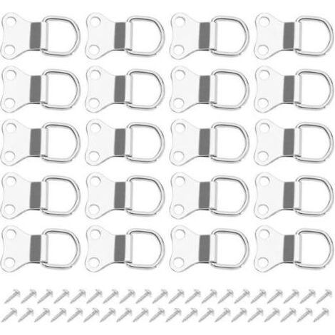 Pair 50pcs Crochet de Suspension pour Cadre Photo avec Anneau en D Cintres de Cadre Photo à Double Trou avec Vis Support Mural pour Suspension d'image Plaqué 3.5x2.2cm, Argent (1/5)