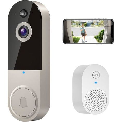Sonnette vidéo Wi-Fi sans fil 1080p – Détection IA, vision nocturne, audio bidirectionnel, alimentation par batterie (1/5)