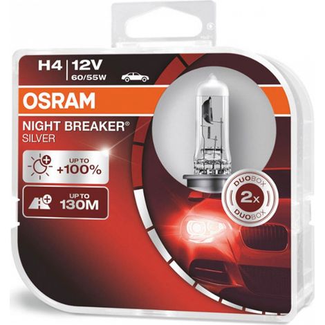 Bombillas halógenas Osram H4 12V Night Breaker plateadas +100%/ 2 unidades/