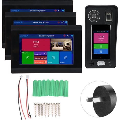 Sonnette vidéo sans fil 7 pouces LCD avec interphone, vision nocturne, reconnaissance faciale, empreinte digitale, mot de passe, prise AU 100-240V (1/5)