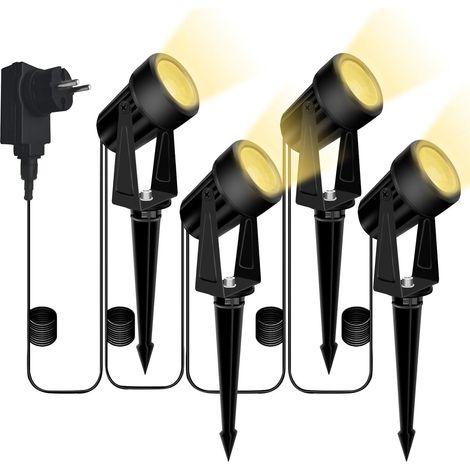 12-V-LED-Außenstrahler, 4er-Pack Erdspießleuchten, 14 m LED-Flutlichtstrahler, 2700 K Warmweiß, für Garten, Baustelle, Spielplatz, Basketballplatz (1/5)