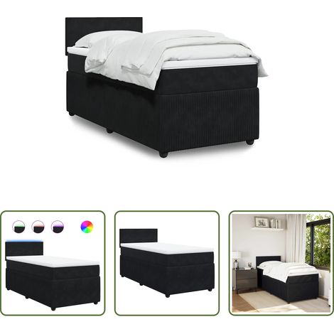 vidaXL Surmatelas -  Sommier à lattes de lit avec matelas Noir 90x200 cm Velours (1/5)