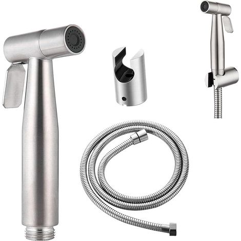 Douchette à main pour bidet avec flexible de douche de 150 cm en acier inoxydable pour hygiène des toilettes - Kit de douche poli avec fonction d'inversion et support mural (1/5)