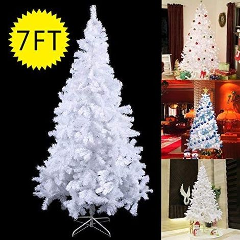 Costway Sapin de Noël Artificiel 210cm pour Décoration de Noël 950 branches, Matériau PVC avec Pied en Métal, Blanc (1/5)