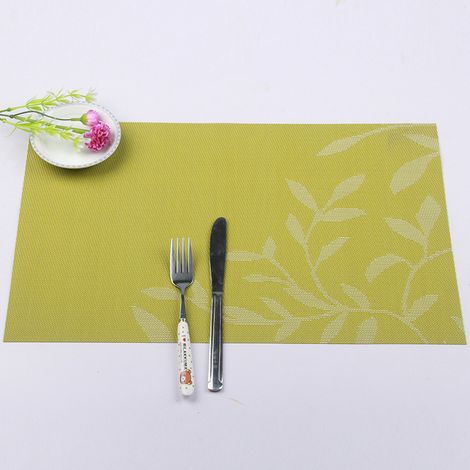 Lot de 8 sets de table en PVC à motif floral, résistants à la chaleur – Sets de table en vinyle anti-taches (Vert)