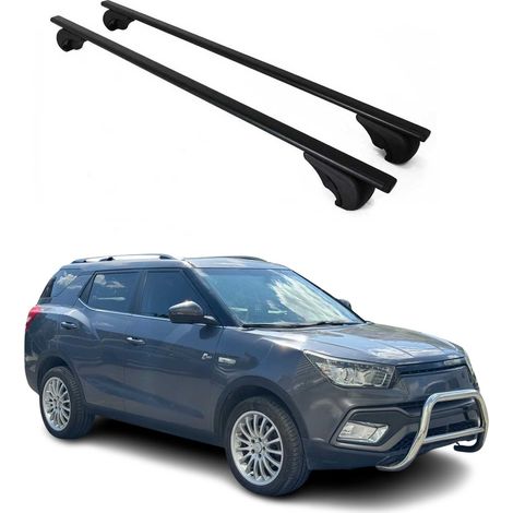 OMAC Barres de toit pour Ssangyong XLV 2016-2021 – TÜV / DIN 75302:2019 – Antivol inclus – Charge max 75 kg – 2 barres Noir (1/4)