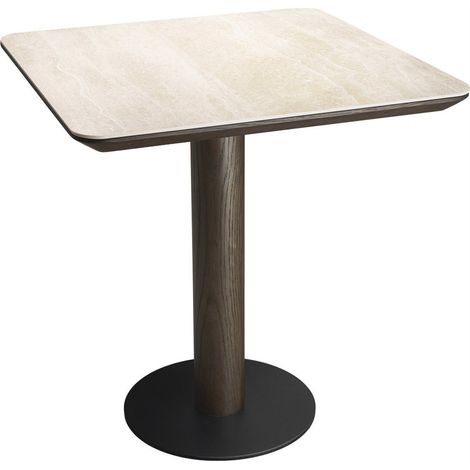 Table bistrot carrée au caractère contemporain - marron et beige avec base noire (1/5)