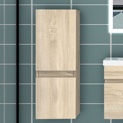 Ocean Sanitaire – Colonne de salle de bain 83 cm – 2 portes – MDF anti-déformation – Finition bois clair – Rangement moderne pour salle de bain