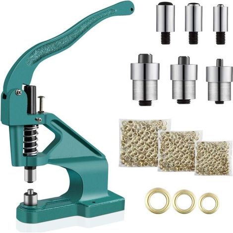 Machine à Œillets Professionnelle machine à oeillets pour bâches, presse a oeillets avec 3 Matrices et 900 Oeillets 6mm/10mm/12mm, pour presse a oeillet pour DIY Décoration Artisanat Couturier (1/5)
