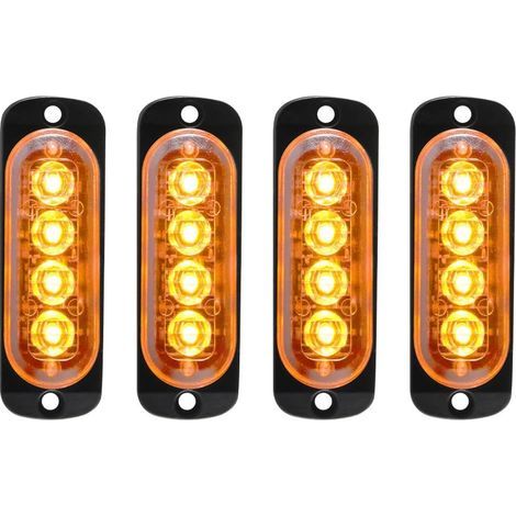 4 x, 12-24V slim emergency strobe lights - 4 LEDs clignotantes pour camions, motos, voitures, jaune (1/5)