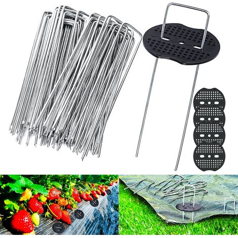 40 Pièces Piquets de Fixation de Jardin, Piquets de Fixation en Acier Galvanisé, Piquets de Jardin avec Rondelles pour la Fixation de Pelouses, Clôtures, Bâches, Tuyaux