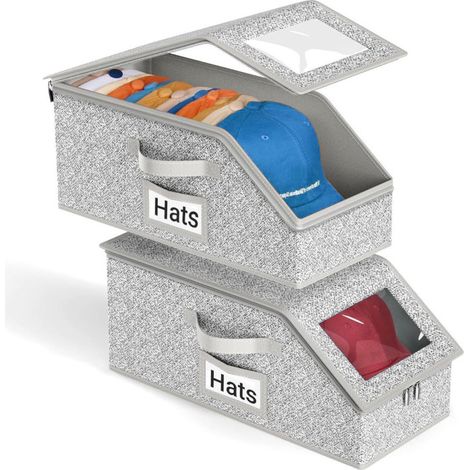 Lot de 2 rangements empilables pour casquettes de baseball, pouvant contenir jusqu'à 24 casquettes. Organisateur de chapeaux en carton pour placard. (1/5)