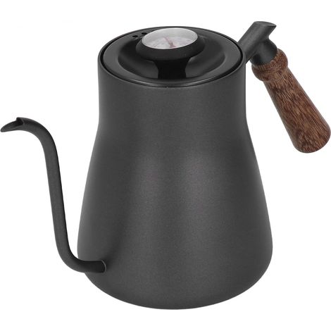 Bouilloire Cafetière à Col de Cygne 850ml en Acier Inox avec Thermomètre et Manche en Bois