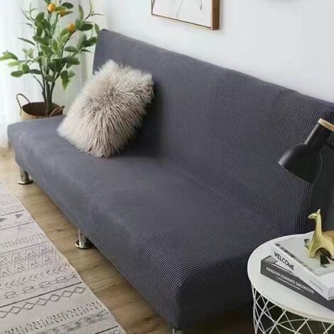 Housse de futon sans accoudoirs, protection de futon haute stretch pour canapé-lit pliable, housse de canapé antidérapante sans accoudoirs (Gris) (1/2)