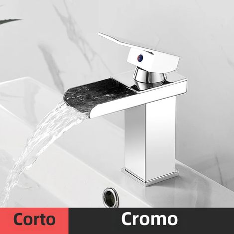 Robinet d'eau chaude et froide moderne en acier inoxydable, style Silver C (court), à poignée unique.