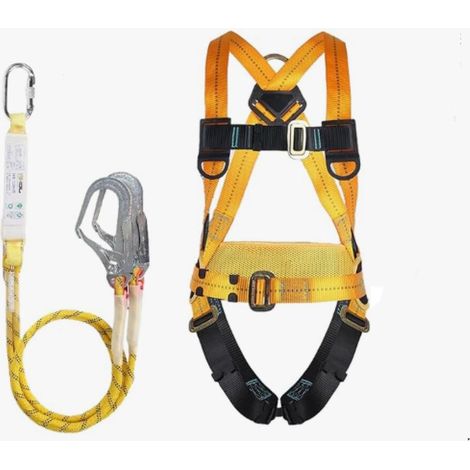 Harnais de Sécurité avec Longe, Harnais Anti Chute, avec 2 Grandes Boucles et 2 Longes de 2 m, Ceinture Réglable, Portante 100 kg, pour le Travail Aérien, les Hommes
