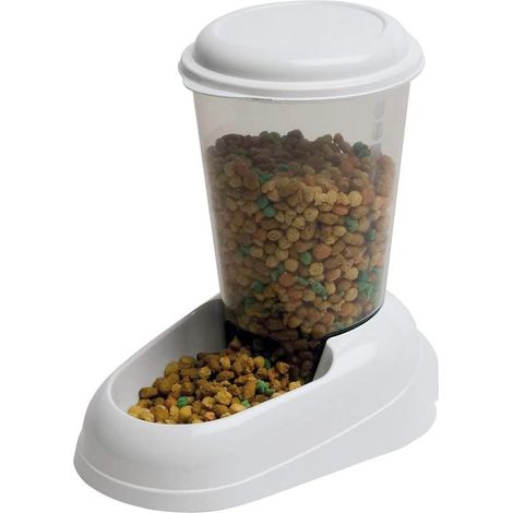 Distributeur croquettes 3L, fond antidérapant, pour chiens/chats, dimensions 20,2x29,2x28,8 cm, blanc (1/4)