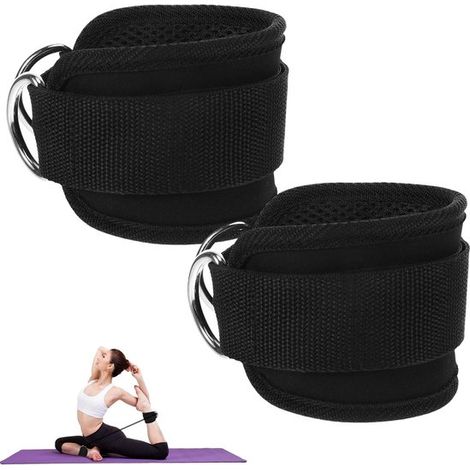 Sangle de poignet de cheville - Avec double D-ring en acier inoxydable - noir - Réglable - Sangle de cheville fitness - Accessoires de - 2 pièces (1/5)