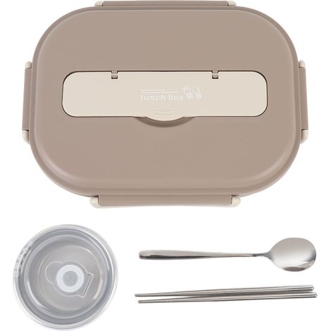 1500-ml-Lunchbox mit Besteck und Suppenschüssel, mehrere Fächer, Lebensmittelbehälter aus Edelstahl 316 für Schule, Arbeit und Reisen, braun (1/5)